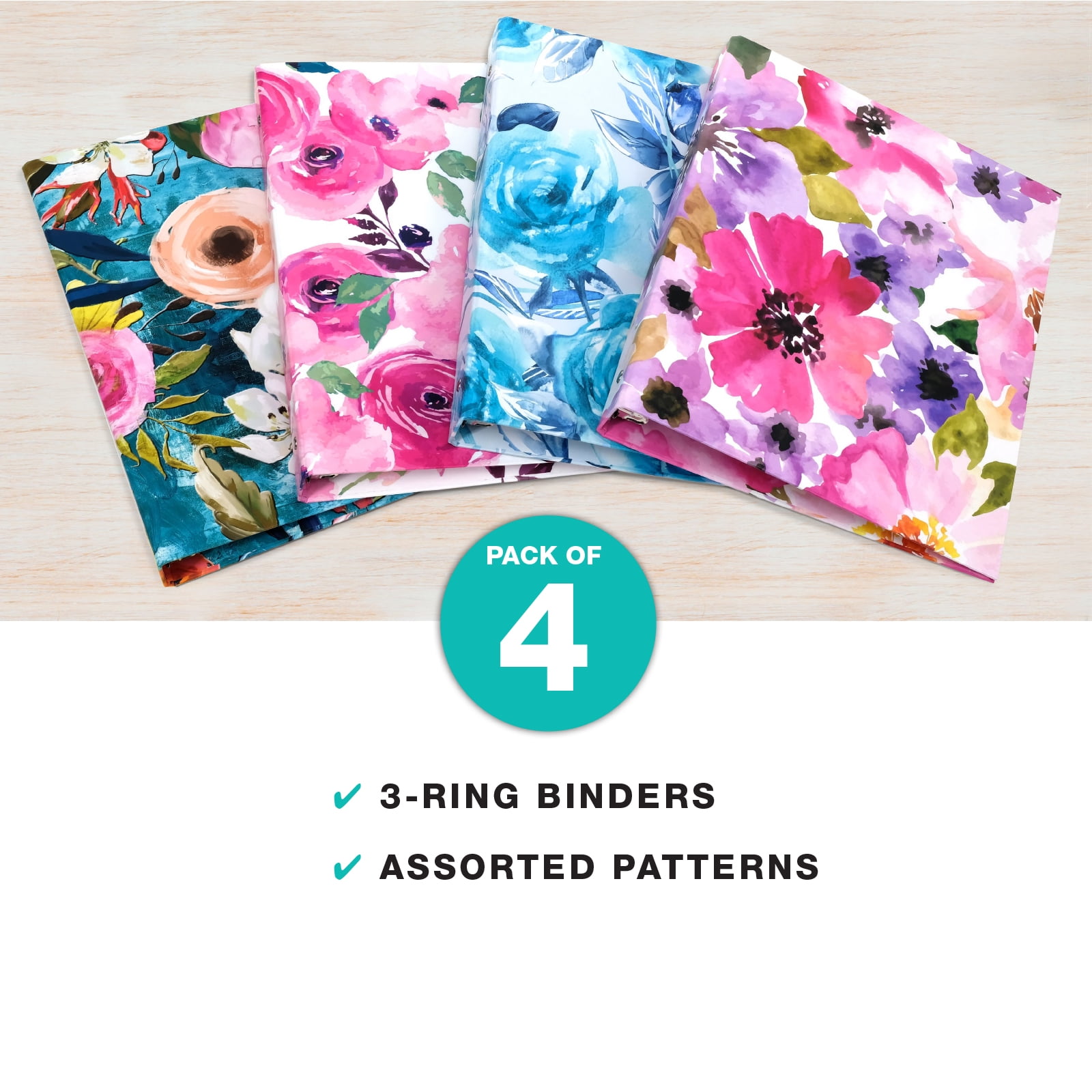 4 Pack Decorative Binder (Marble Set) (Floral)