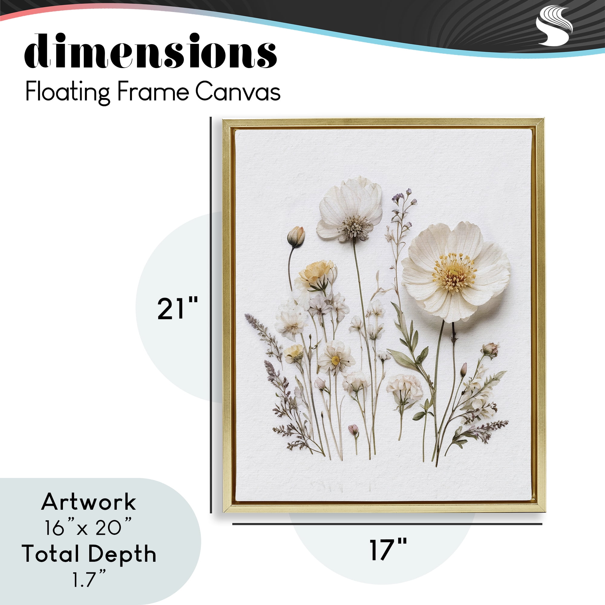 Pressed Bathroom Botanicals Gold Framed Floater Canvas Wall Art, design by Lettered and Lined