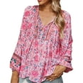 thumbnail image 2 of HOWPAY Womens Tops Long Sleeve V Neck Printed Tunic Tee Tops Casual Loose Fit Basic Shirts Vintage Oversized Cozy Soft Fall Clothes Pink M, 2 of 5