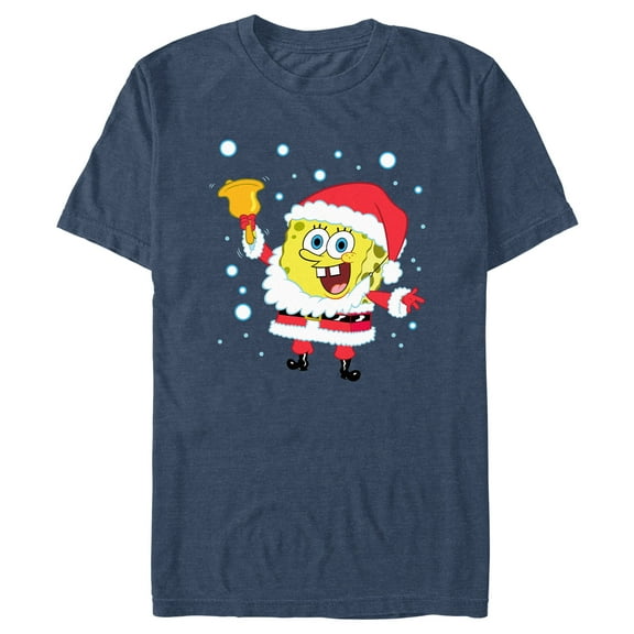 Men's SpongeBob SquarePants Christmas Santa Bell  Graphic Tee Navy Blue Heather 2X Large