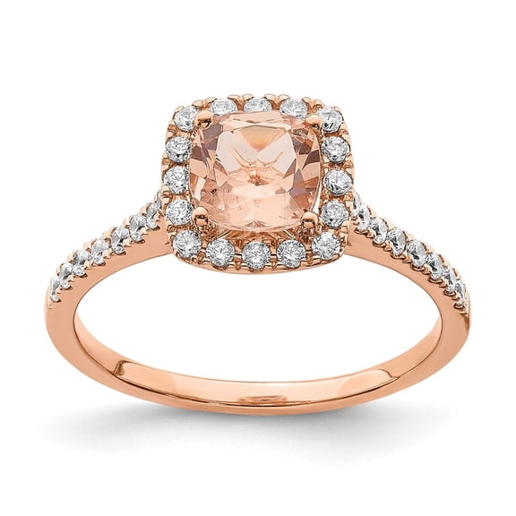 Diamond2Deal 14k Rose Gold Lab Grown Diamond & Morganite Halo Engagement Ring for Women Size 7