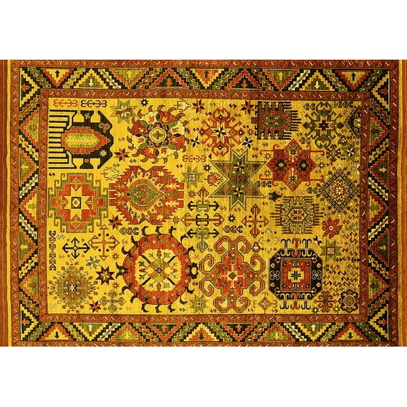 Ahgly Company Indoor Rectangle Oriental Yellow Industrial Area Rugs, 3' x 5'