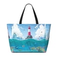 thumbnail image 2 of KLL Lighthouse Sea Port Print Large Beach Tote Bag Women Waterproof Sandproof Zipper Beach Tote Bag for Pool Gym Grocery Travel with Wet Pocket, 2 of 7