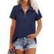 thumbnail image 1 of Top de manga corta para mujer Textura acanalada Media cremallera Cuello vuelto Camisa de verano de color puro Azul oscuro M, 1 of 2