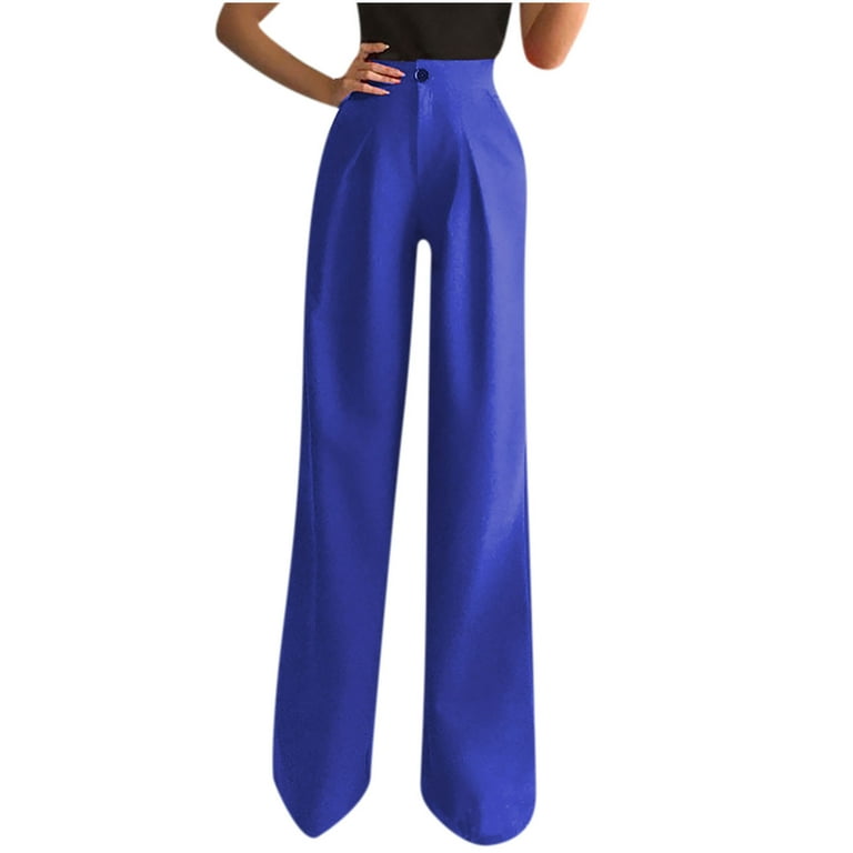 Womens Dress Pants Casual High Waisted Straight Wide Leg Pants Stretchy  Baggy Work Office Long Trousers with Pockets 