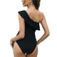 thumbnail image 6 of WREESH Womens One Piece Swimsuit One Shoulder Solid Color Swim Suits New Fashion Splicing Swimsuit Casual Bikini Swimsuit Sleeveless Bathing Suits Black, 6 of 9