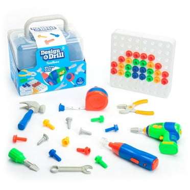 Educational Insights Design & Drill Toolbox, STEM Toy, 70 Pieces with Kid-Friendly Electric Drill & Screwdriver, Travel Toys for Boys & Girls, Ages 3 