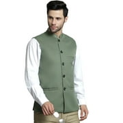 Maple Clothing Men's Modi Jacket Traditional Indian Sleeveless Mandarin Neck Waistcoat Vest (Green, M)