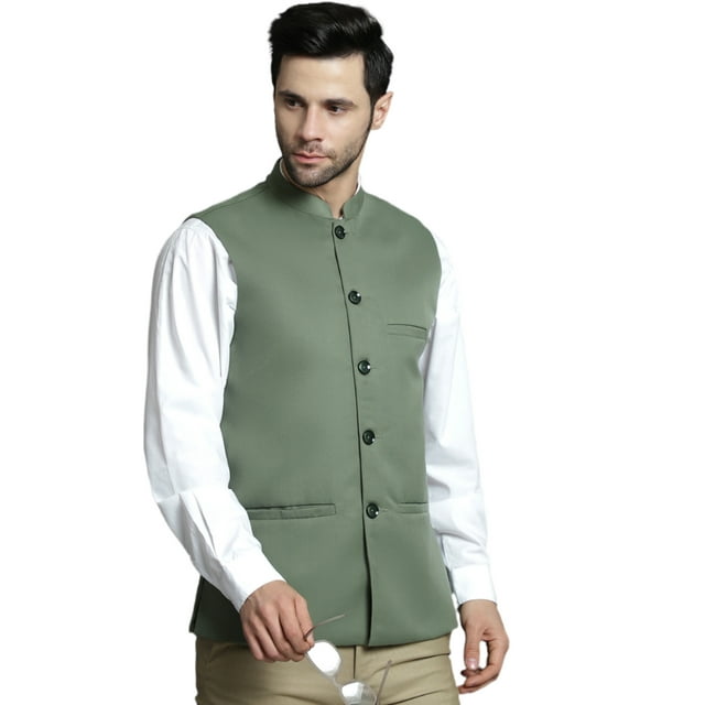 Maple Clothing Veste Modi pour Hommes Sans Manches à Col Mandarin Traditionnel Indien (Vert, M)