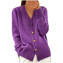 HTNBO Women's Cardigan Sweaters Open Front V Neck Button Down Sweater Long Sleeve Knitted Solid Casual Sweater Coat