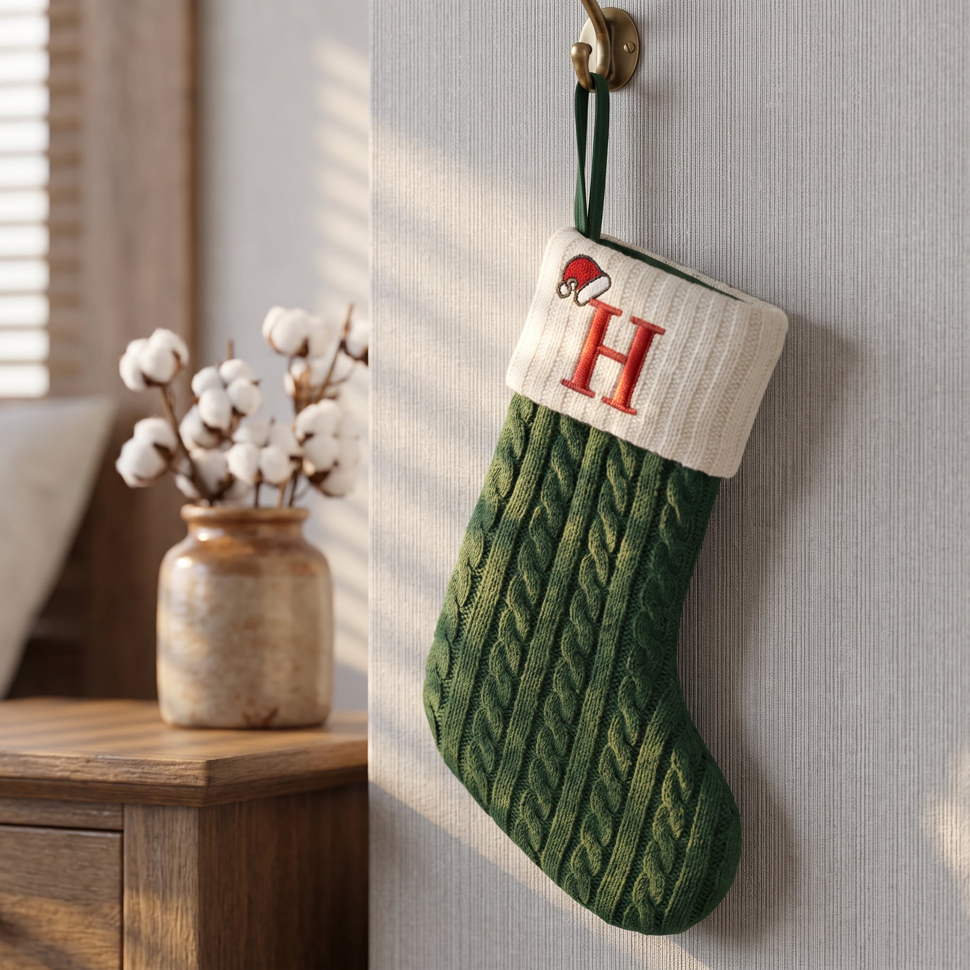Unique Bargains Christmas Luxury Grand Hearth Accent Stocking Green Letter H 8"