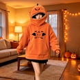 thumbnail image 2 of Halloween Hoodies for Women Pumpkin Mask Oversized Hood Sweatshirt Kangaroo Pocket Funny Costume Pullover Top, 2 of 5