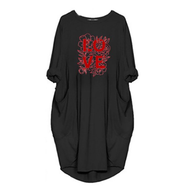 Vestido de manga larga para mujer Vestido de cuello redondo con estampado de amor Vestido casual Fridja NMB2664