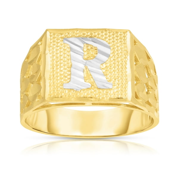 Floreo Men’s 10k Yellow Gold Alphabet TwoTone Square AZ Initial Ring