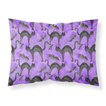 Watecolor Halloween Black Cats on Purple Fabric Standard Pillowcase