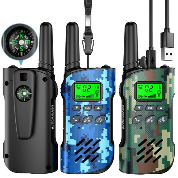 Walkie Talkies Inspireyes recargables para niños, paquete de 3 camuflajes