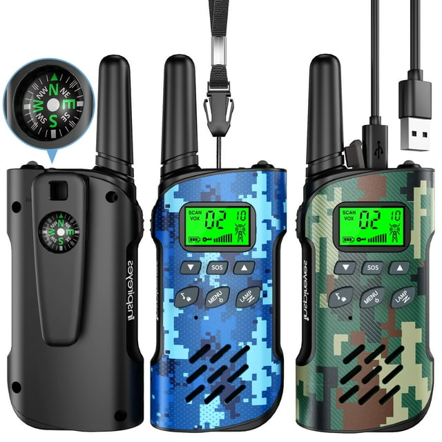Walkie Talkies Inspireyes recargables para niños, paquete de 3 camuflajes