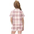 thumbnail image 4 of Odeerbi 2-12 Years Teen Boys Girls Summer Satin Pajamas Notched Lapel Short Sleeve Shirts Shorts Set Soft Loungewear Retro Plaid Print Sleepwear Teen Boys Girls Clothes, 4 of 6