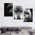 thumbnail image 4 of JEUXUS  Animal Canvas Painting Wall Art White and Black Wolf with Teal Blue Eyes Pictures Prints on Canvas Bathroom Bedroom Giclee Artwork Stretched with Wooden Frame 12''x16''X3 Panels 12x16x3pcs, 4 of 4