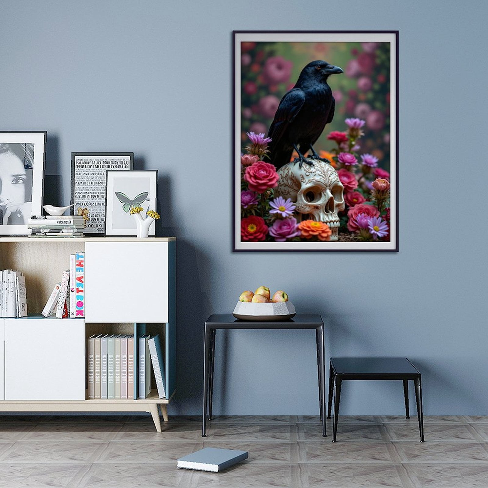 Diamond Art Kit for Adults, Raven Skull Floral Arrangement Diamond Painting for Adults Beginners, DIY Diamond Art Painting Kits, 5D Diamond Painting Crafts for Home Decor 12x16 Frameless