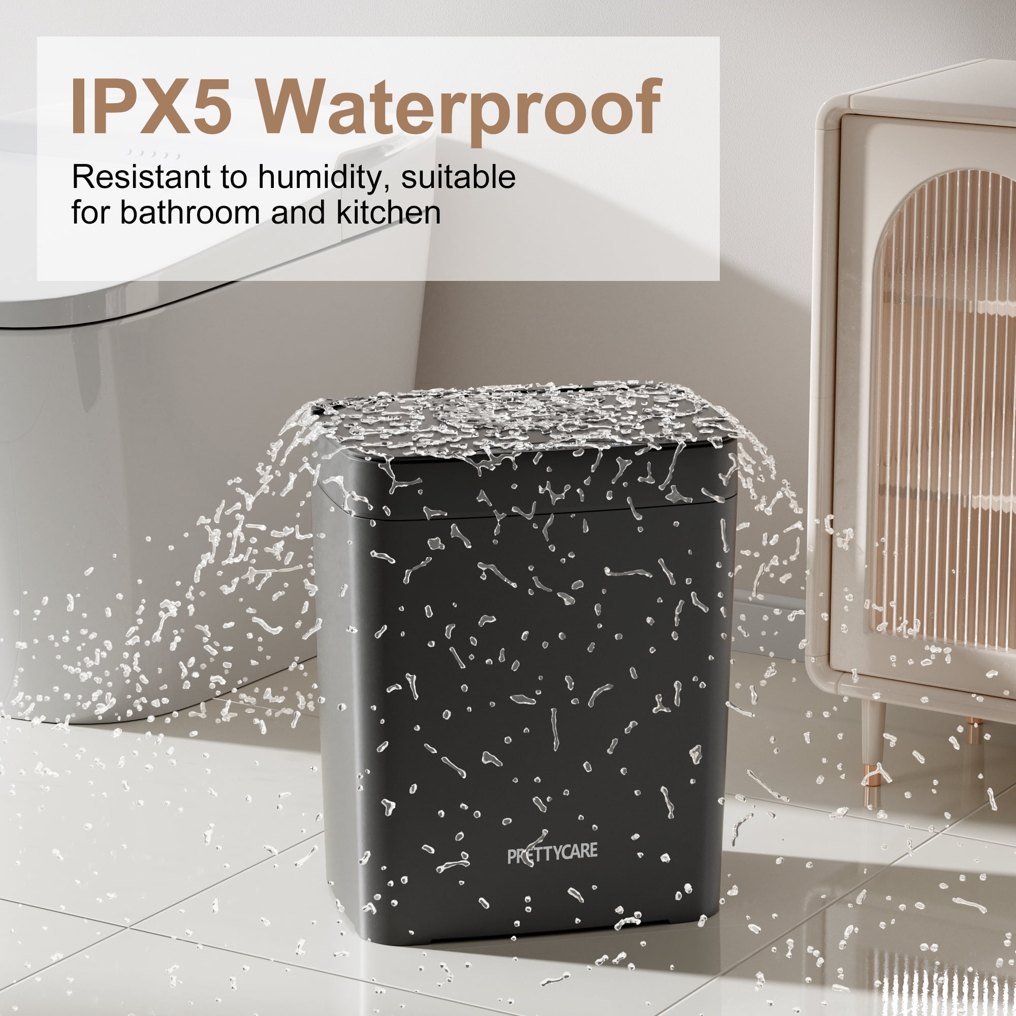 PrettyCare 2 Packs 3.6 Gal Automatic Bathroom Trash Cans with Lid Touchless Small Bedroom Plastic Garbage Can Black GC01