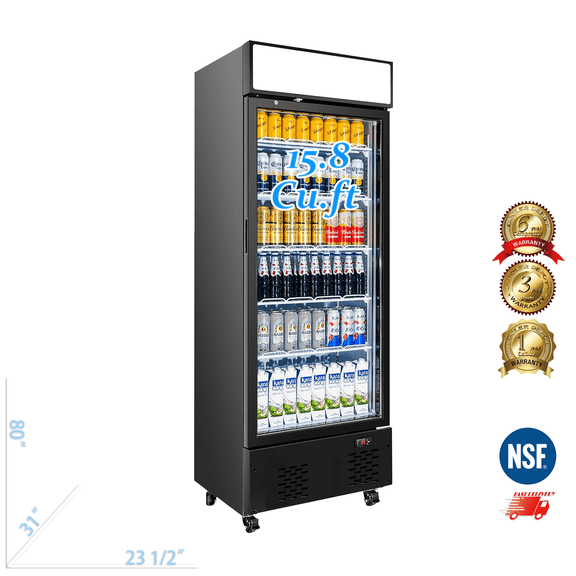 Commercial Beverage Refrigerator 24 inch 15.8 Cu.ft. with Glass Door Display Merchandiser Fridge, nsf certified