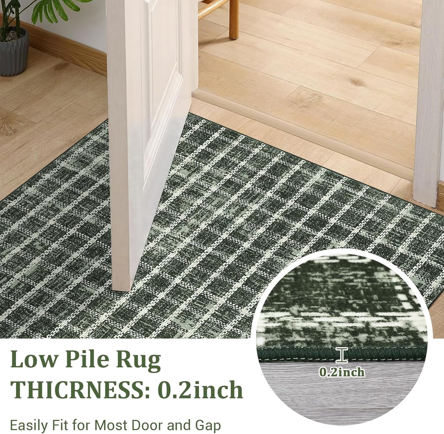 Twister.CK 3' x 5' Plaid Area Rugs, Modern Washable Stain-Resistant Carpet, Non Slip Indoor Rug for Living Room Dining Room Office, Green