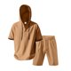 thumbnail image 5 of Conjunto de Pantalones Cortos para Hombre 2 Piezas Outfits Color Sólido Botón Cordón de Lino Camiseta con Capucha Y Pantalones Cortos de Playa, 5 of 9