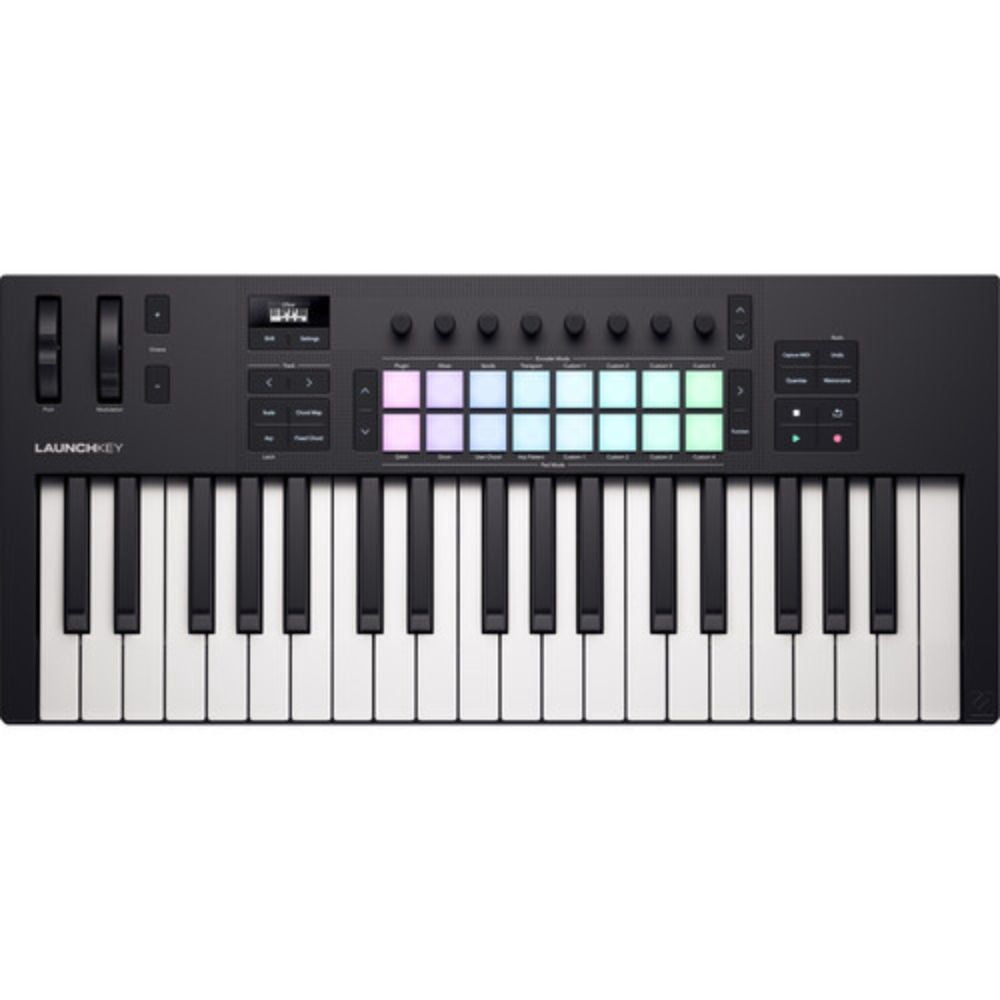 Novation Launchkey 37 MK4 USB MIDI Keyboard Controller (37-Key) Bundle with Auray FP-P1L Universal Piano-Style Sustain Pedal, Hosa Mid-310 Black 10 ft. Midi cable