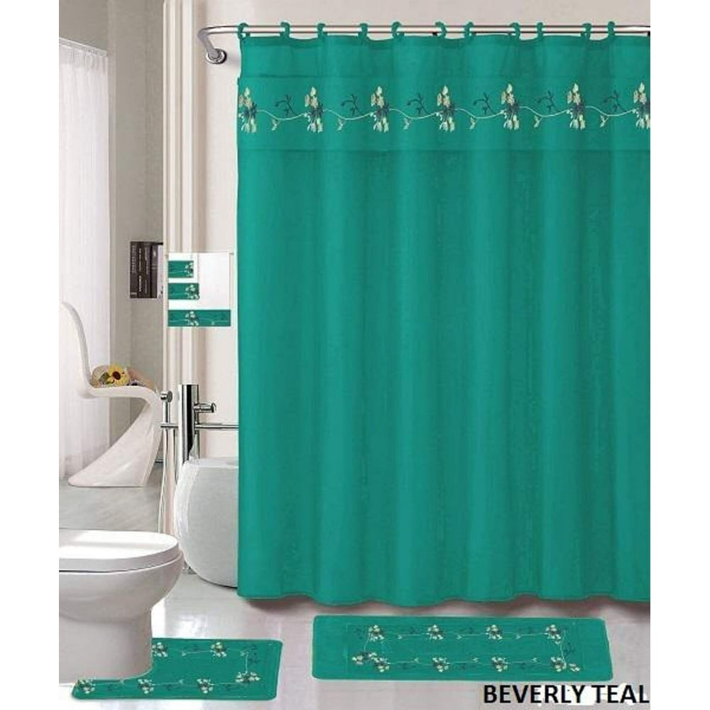 18 Piece Bath Rug Set Beverly Teal Green Design Bathroom Rugs Matching