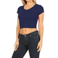 thumbnail image 3 of Women's Short Sleeve Stretch Lightweight Round Neck Solid Cropped Top T-Shirt, 3 of 5