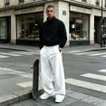 thumbnail image 2 of Resicozy Mens Baggy Sweatpants Wide Leg Streetwear Casual Lounge Pants Drawstring Elastic Waist Solid Sweat Pants with Pockets White 2XL, 2 of 9