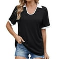 thumbnail image 2 of Tittly T Shirts for Women Spring Tops for Women Womens T Shirts Loose Fit Short Sleeve Tees Crew Neck Color Block Summer Tops 2025 Fashion Tshirts Shirts Basic Tees Black L, 2 of 9