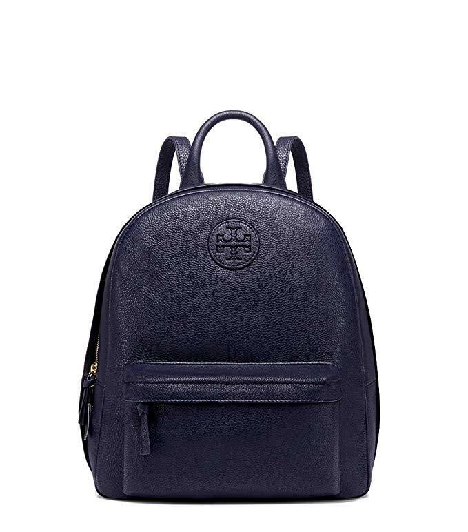 NEW TORY BURCH (40850) ZIP AROUND TORY NAVY BLUE PEBBLED LEATHER BACKPACK  BAG 