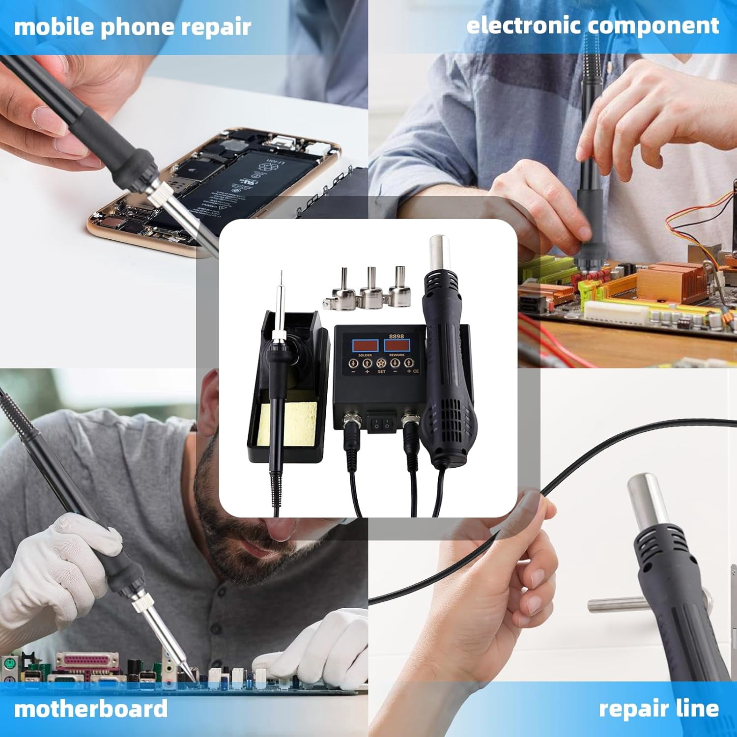 DQQKMM Soldering Iron Station, 2-in-1 Soldering Station Kit, Digital Soldering Station
