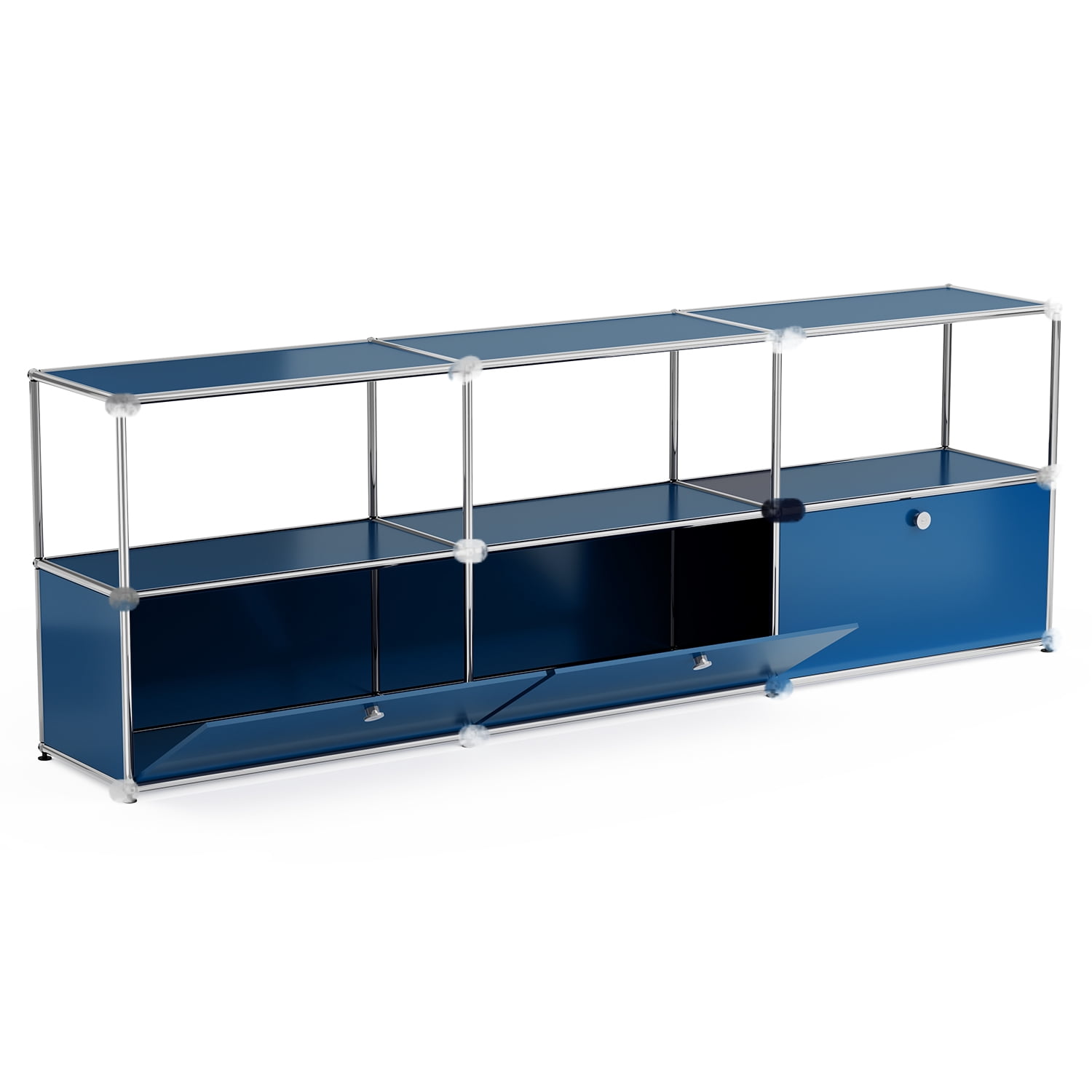 Raffle Pinker Metal Storage Cabinets with 3 Doors and Shelves Tall Steel Lockers Accent Storage Organizer for Living Room,Blue