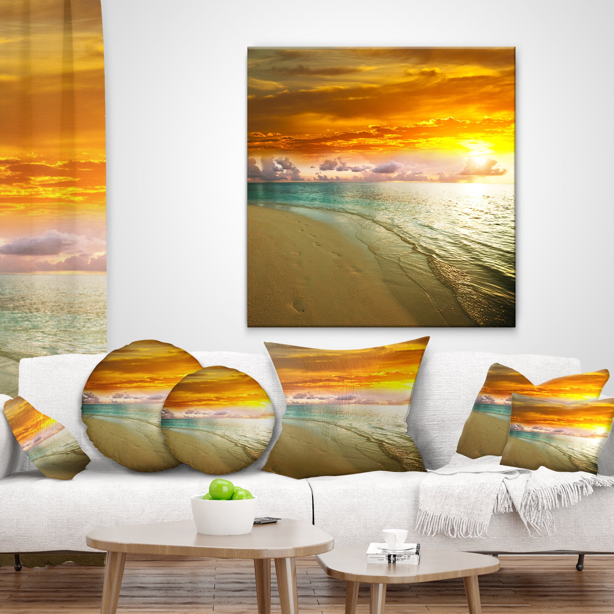 Designart 12" x 20" Multi-color Sea Shore Polyester Throw Pillow