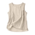 thumbnail image 3 of Women Cotton Linen Crew Neck Sleeveless Tank Top Solid Pocket Loose Casual Blouse 01-Beige XL, 3 of 4