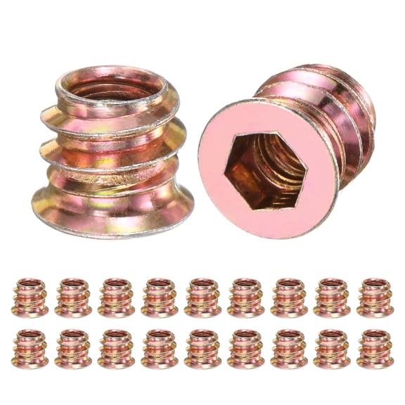 20-Pack Threaded Inserts for Wood, M6x10mm Hex Drive Threaded Insert Nuts for Wood Furniture [Gold Tone]