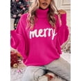 thumbnail image 3 of EYIIYE Chandails de Noël pour Femmes à Manches Longues Col Roulé Pull Tricoté Broderie Lettre Pull Décontracté Confortable, 3 of 9