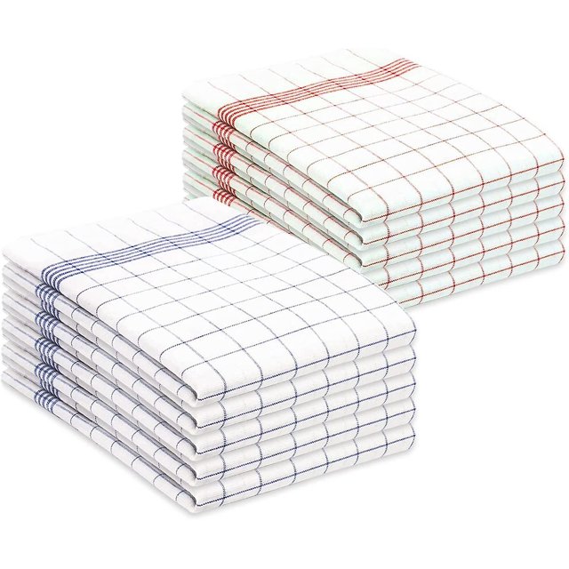 10x Paños de Cocina 40 X 60 Cm Tejido de Algodón de Calidad Muy Absorbentes y Fácilmente Lavables Uso Versátil y Diferentes Colores (5 Rojos + 5 Azules)