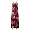 thumbnail image 3 of Burgundy Wine Ladies Maxi Long Dresses Floral Graphic Loose Fit Dresses for Juniors Sleeveless Spaghetti Strap V Neck Spandex Lounge Summer Fall Dresses 2025 Clothes Y2K M, 3 of 4
