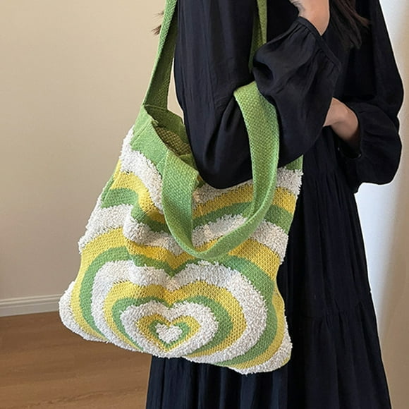Fwttom Heart Arrange Dough Twists Knitted Tote Bag Women Knitting Wool Handbag Purse Winter Warm Shoulder Bags