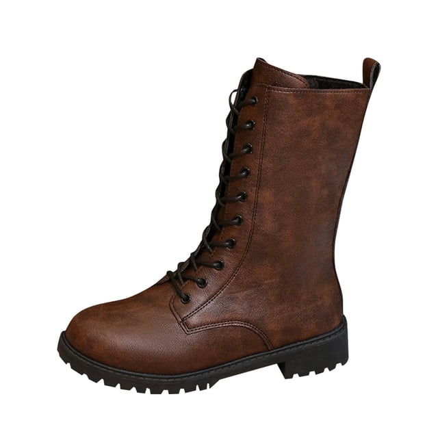 Xfvqtps Bottes Mi-Mollet à Talon Bas pour Femmes avec Design à Fermeture Éclair Latérale Confortables Mode Hiver Bout Rond pour Activités Extérieures Décontractées Marron
