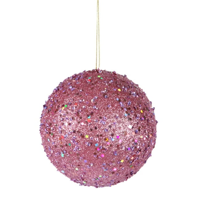 Fantaisie Boule de Noël Holographique Pailletée Rose 4.75 Pouces