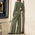 thumbnail image 5 of TEAJOPSUU Women's 2 Piece Business Outfits Long Sleeve V Neck One Breasted Blazer Dressy Wide Leg Pants Solid Work Suits Sets Olive Green, 5 of 8