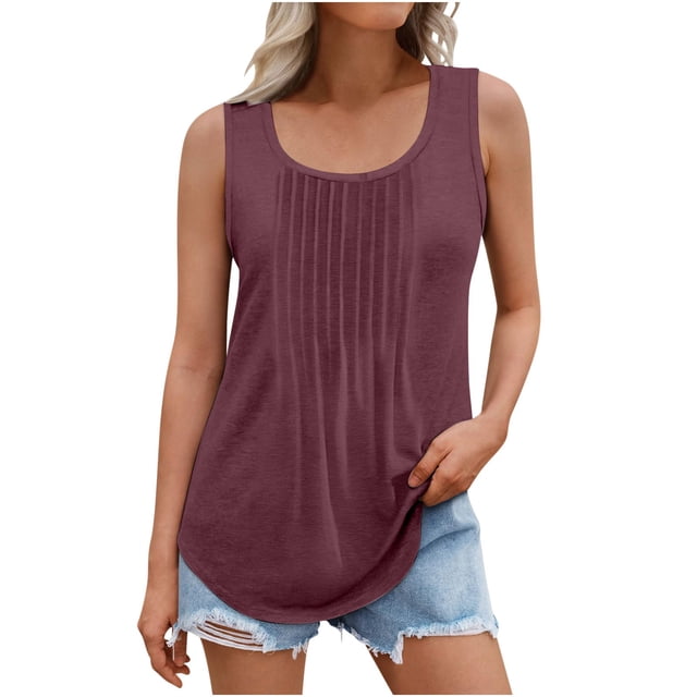Timegard Womens Plus Size Tank Tops Scoop Neck Sleeveless Ruched Solid Color Casual Tunic Tops for Leggings