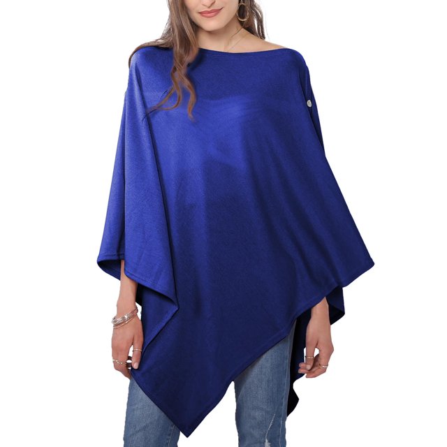 Poncho Coat Miss Shorthair con forma de chal, azul, 100 cm de largo