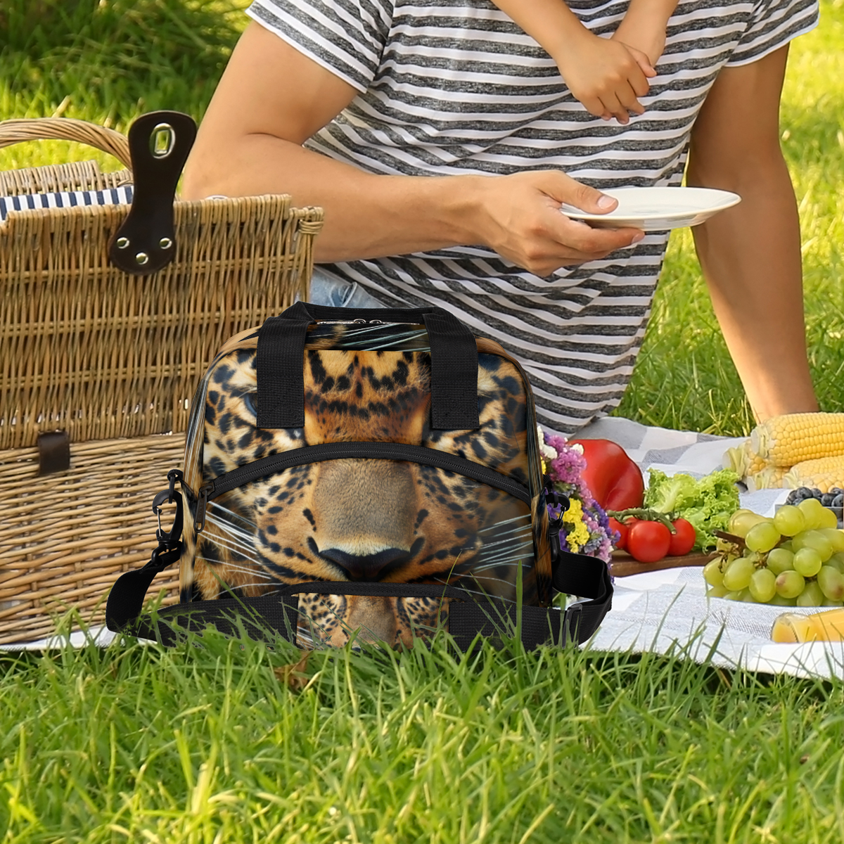 Herdesigns Leopard Insulated Lunch Bag for Women Men Adults Large Reusable Lunch Box Animal Print Leakproof Cooler Tote Bags with Adjustable Shoulder Strap