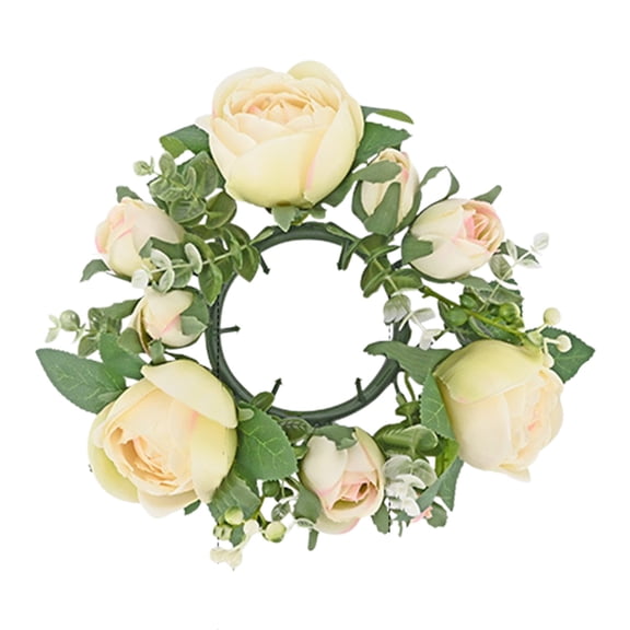 Beige Big Artificial Rose Garland Candle Ring For Table Wedding Party Decor